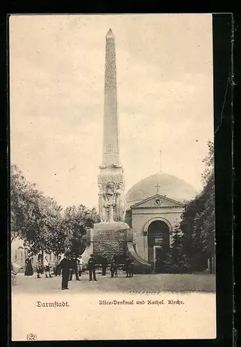 AK Darmstadt, Alice-Denkmal und Kathol. Kirche