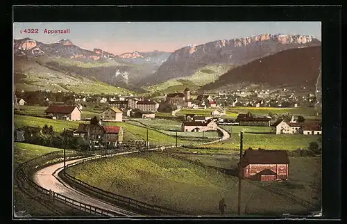 AK Appenzell, Panorama mit Gebirge im Hintergrund