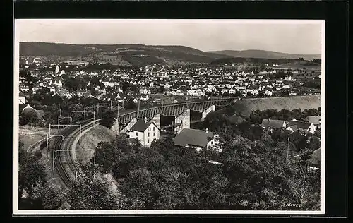 AK Brugg, Gesamtansicht mit Eisenbahnbrücke