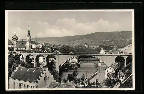 AK Baden, Teilansicht mit Viadukt