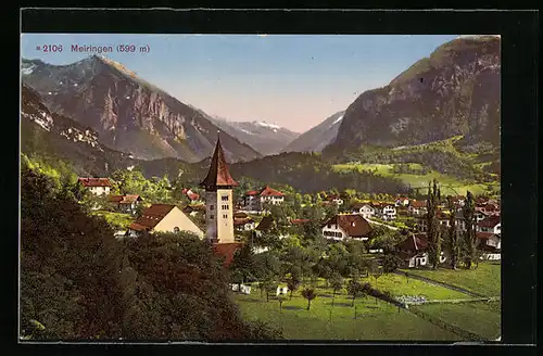 AK Meiringen, Panorama vom Berg aus gesehen