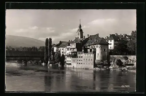 AK Olten, Uferpartie mit Kirche