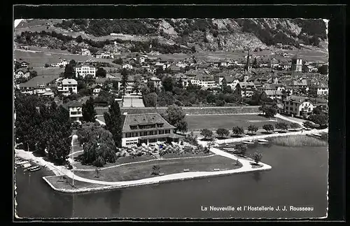 AK La Neuveville, Vue Générale et Hostellerie J. J. Rousseau