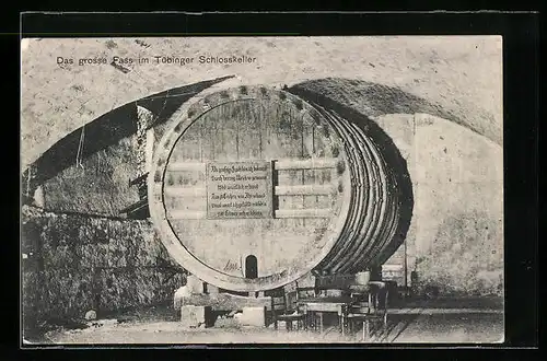 AK Tübingen, das grosse Fass im Schlosskeller