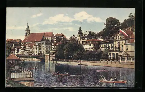 AK Tübingen a. N., Teilansicht, Ruderer auf dem Neckar