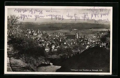 AK Tübingen, Gesamtansicht mit Schwäb. Alb von Norden gesehen