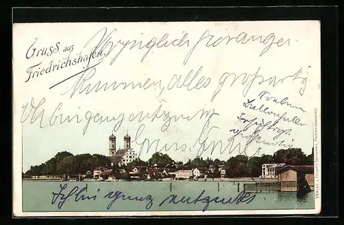AK Friedrichshafen a. B., Uferansicht mit Kirche