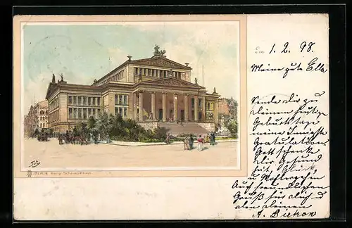 Lithographie Berlin, vor dem Königl. Schauspielhaus, Gendarmenmarkt