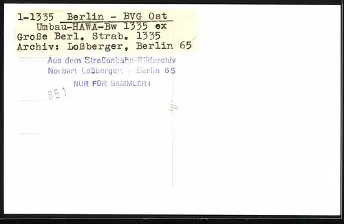 Fotografie Norbert Lossberger, Berlin, Strassenbahn-Triebwagen Nr. 1335 der Linie 71 der BVG in Berlin