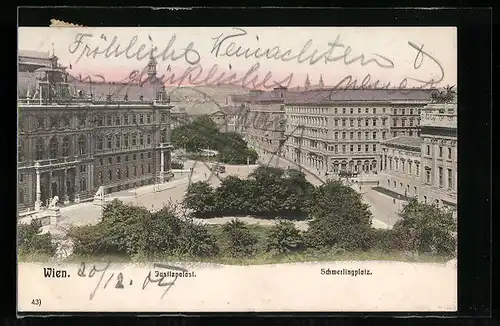 Lithographie Wien, Der Justizpalast mit dem Schmerlingplatz