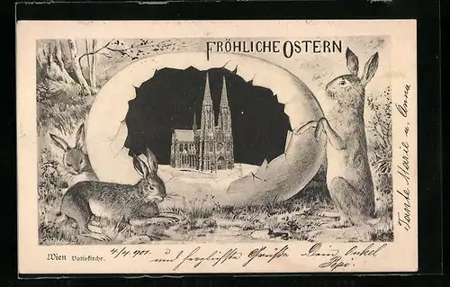 AK Wien, Fröhliche Ostern, Votivkirche in Eierschale