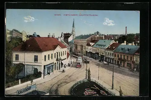 AK Wien, Hietzinger Hauptstrasse mit Strassenbahn