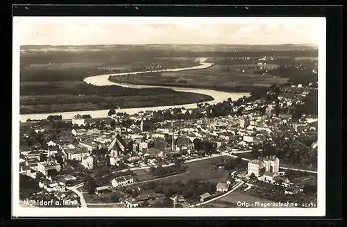 AK Mühldorf /Inn, Fliegeraufnahme mit Blick auf den Inn