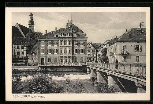 AK Gernsbach /Murgtal, Ortspartie mit Brücke und Rheinischer Creditbank