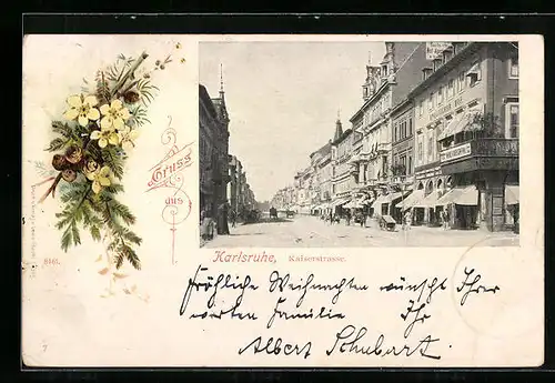 AK Karlsruhe, Partie in der Kaiserstrasse, Herbstlicher Blumenstrauss