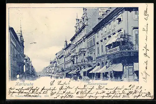 AK Karlsruhe, Kaiserstrasse mit Hotel Englischer Hof