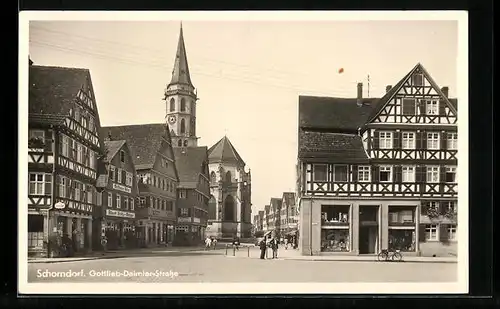 AK Schorndorf, Gottlieb-Daimler-Strasse mit Gasthaus Adler und Geschäften