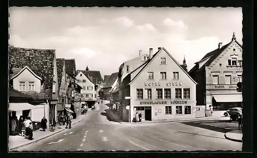 AK Waiblingen bei Stuttgart, Alter Postplatz mit Hotel Stern und Langestrasse