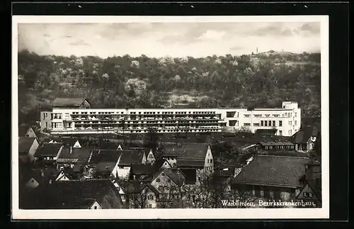 AK Waiblingen, Berzirkskrankenhaus aus der Vogelschau