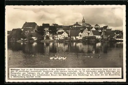 AK Böblingen, Ortsansicht vom See aus