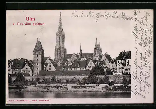 Relief-AK Ulm, Teilansicht, von Neu-Ulm gesehen