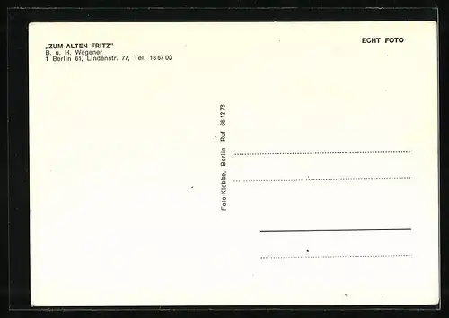 AK Berlin, Gasthaus Zum Alten Fritz, Lindenstrasse 77
