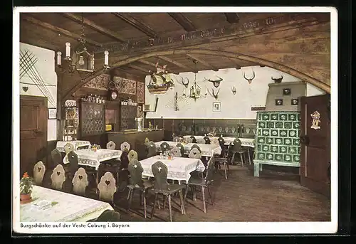 AK Coburg /Bayern, Gasthaus Burgschänke auf der Veste H. Thau, Innenansicht