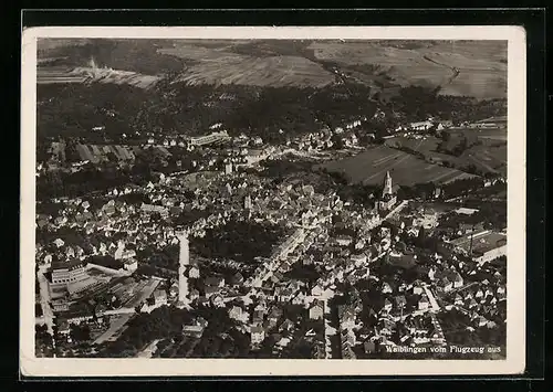 AK Waiblingen, Ortsansicht mit Feldern, Fliegeraufnahme