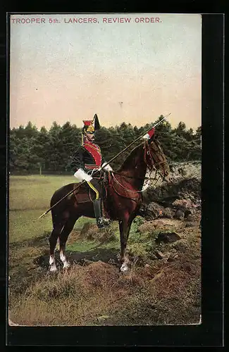 AK Britischer Soldat auf dem Pferd, Trooper 5th. Lancers, Review Order