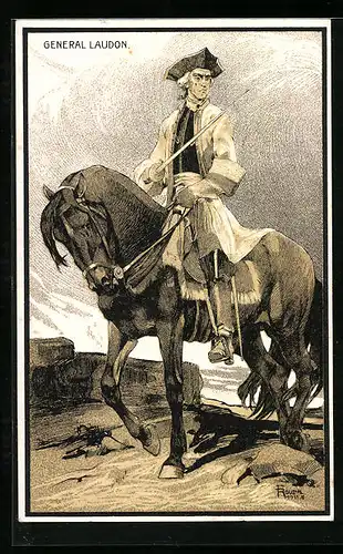 Künstler-AK Österreichischer General Laudon auf dem Pferd