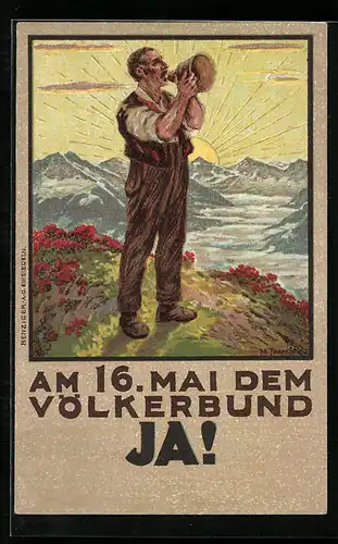 Künstler-AK Schweiz, Volksabstimmung über den Beitritt der Schweiz zum Völkerbund, Kriegsnot