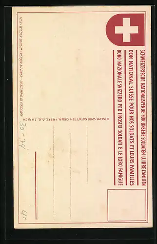 Künstler-AK Nationalspende für Soldaten u. Familien, Schweizer Soldat mit seinen Kindern