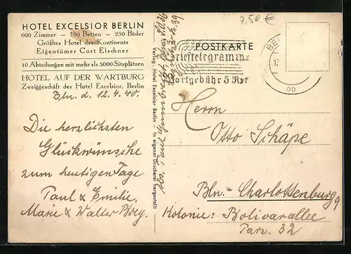 AK Berlin-Kreuzberg, Hotel Excelsior, Prunksaal, Teilansicht