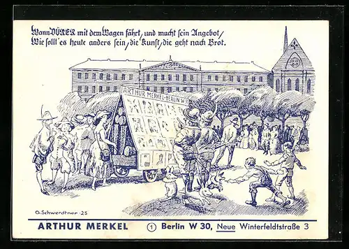 AK Berlin-Schöneberg, Werbekarte, Arthur Merkel Sammlergraphiken, Neue Winterfeldtstrasse 3