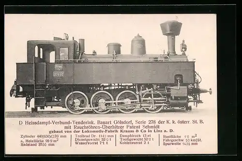 AK Österreichische Eisenbahn, D Heissdampf-Verbund-Tenderlokomotive, Bauart Gölsdorf, Serie 278