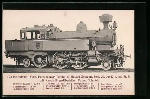 AK 1C1 Heissdampf-Verb.-Personenzug-Tenderlok. Bauart Gölsdorf, Serie 29, K.k. öst. St. B.