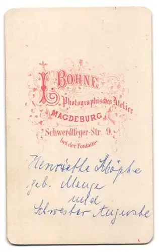 Fotografie L. Bohne, Magdeburg, zwei Schwestern Henriette und Auguste Schöphe