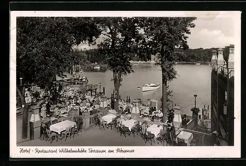AK Berlin-Pichelswerder, Hotel-Restaurant Wilhelmshöhe, Terrassen am Stössensee