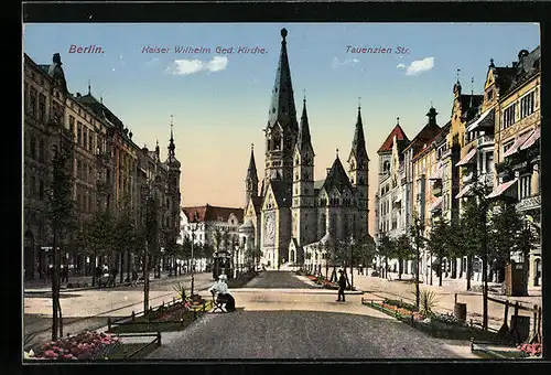AK Berlin-Charlottenburg, Tauentzienstrasse, Blick zur Kaiser Wilhelm Gedächtniskirche
