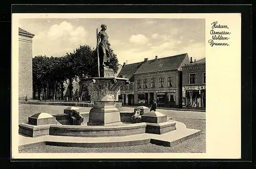 AK Husum, Blick auf den Asmussen-Woldsen-Brunnen