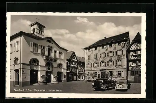 AK Eberbach i. bad. Neckartal, Alter Markt mit Gasthof zum Karpfen