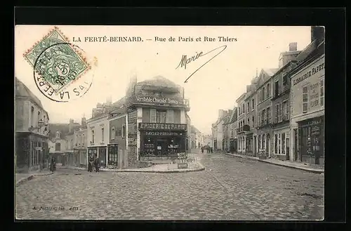 AK La Ferté-Bernard, Rue de Paris et Rue Thiers
