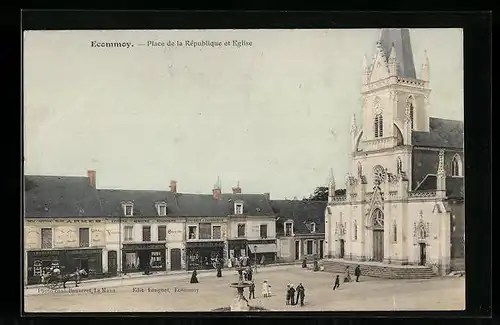 AK Ecommoy, Place de la Republique et Eglise