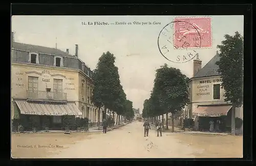 AK La Flèche, Entrée en Ville par la Gare, Hotel de la Gare