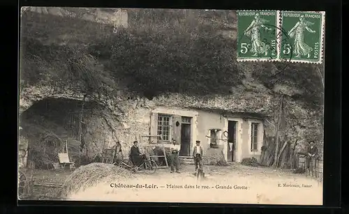 AK Château-du-Loir, Maison dans le roc, Grande Grotte