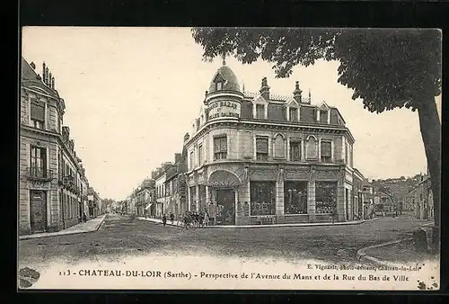 AK Chateau-du-Loir, Perspective de l`Avenue du Mans et de la Rue du Bas de Ville