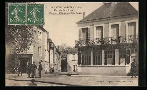 AK Chateau-du-Loir, Un coin de la Place et Comptoir d`Escompte
