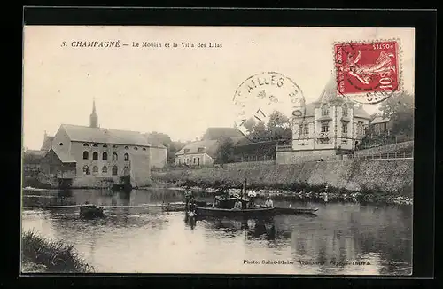AK Champagné, Le Moulin et la Villa des Lilas