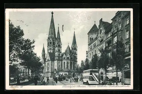 AK Berlin-Charlottenburg, Tauentzien-Strasse mit Geschäften und Kaiser Wilhelm-Gedächtniskirche