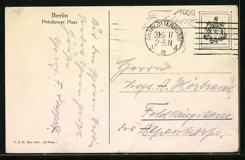 AK Berlin-Tiergarten, Potsdamer Platz mit Geschäften und Strassenbahn